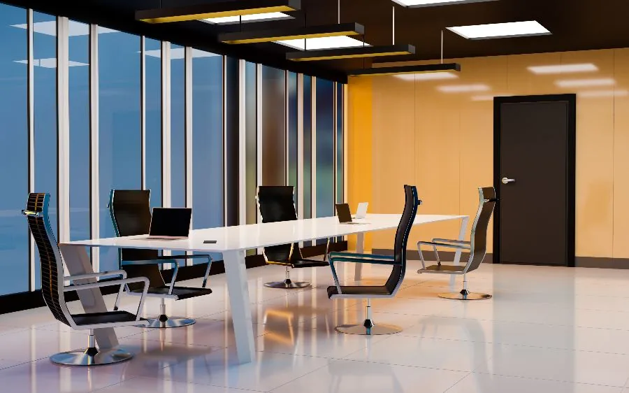Finished conference room with warm yellow painted walls and a dark ceiling, Boynton Beach, FL